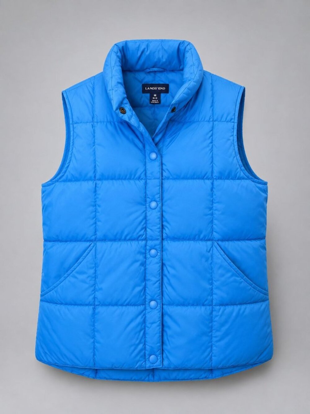 Lands End Womens Medium Vest Blue Down Puffer Nylon 10-12 Water-Resistant